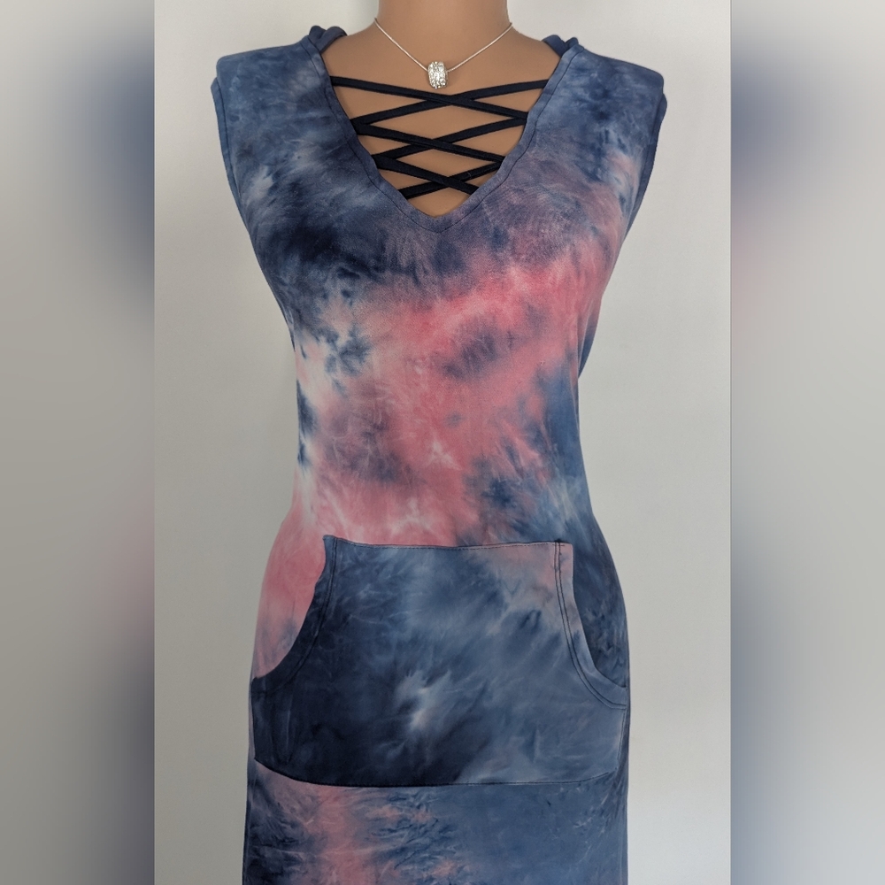 NoBo, Hooded & pocket Midi, Tie Dye, Side Striped, XXL, pink, blue, purple